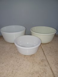 Vintage Hazel Atlas Ribbed White Milk Glass Mixing Bowl  Pyrex Bowls X3