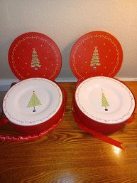 World Market Christmas Tree Box Of 4 Plates X 2