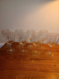 Etched Floral Wine Glasses X 8