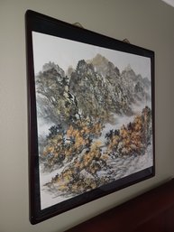 Framed Oriental Mountain Watercolor Paper Painting