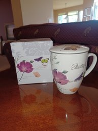 Porcelain Lidded Tea Mug W Stainless Mesh Infusser