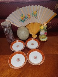 Fan,figurine,small Spoons,oriental Small Dishes