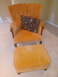 Velour Orange Ornate Wooden Base Chair