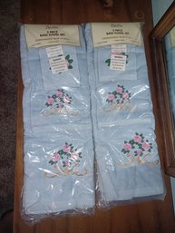 New-3pc Bath Towel Sets X2 Embroidered Blue Floral