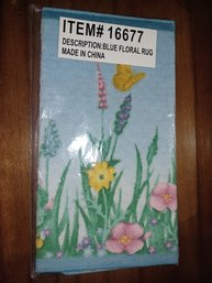 New-Blue Floral Rug , & Cloth Shower Curtain W Hooks