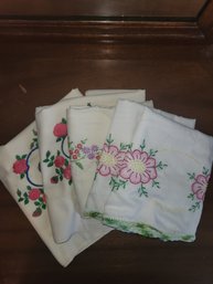 5 Vintage Embroidered Pillowcases.
