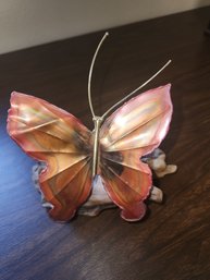 Metal Butterfly Sculpture On Manzanita Wood
