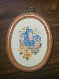 Oval Framed Cross Stitch Birds Art