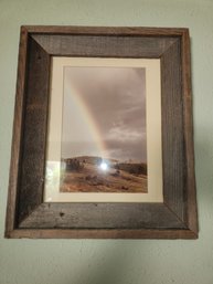 Framed Raw Wood Picture With Rainbow