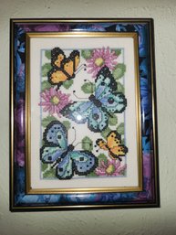 Framed Cross Stitch Butterfly Art