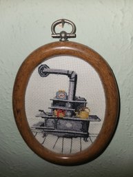 Small Framed Cross Stitch Wood Burning Stove Picture