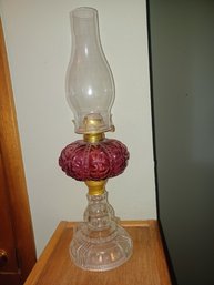 Cranberry, Clear Glass Oil Lantern 19in Tall