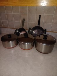 Copper Bottom & Silver Pans X5