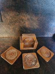 Six Wooden Coasters With Holder