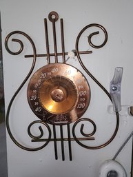 Vintage 60s Copper Nautical Themed Harp Thermometer