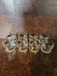 8 Vintage Roly Poly Cocktail Glasses - Clear With Silver Band With Trucks - 9oz