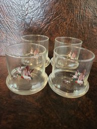 4 Vintage Flying Mallard Duck Whiskey Glasses Wide Bottom