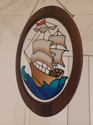 Framed Nautical Boat Stained Glass Artwork