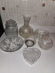 7 Assorted Glass Jars And Bowls