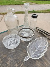 Assorted Glass Jars, Bowls, And Tray