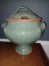 Glazed Clay Pottery Soup Tureen Bowl W Lid No Ladle