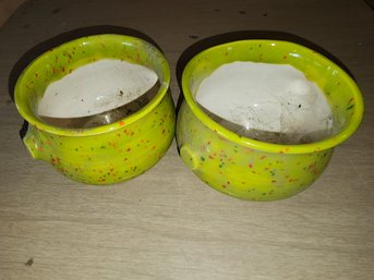 Vintage MCM Green Splatter Paint Bowls Set Of 2