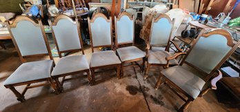 Set Of 6 Wooden Padded Dining Room Chairs