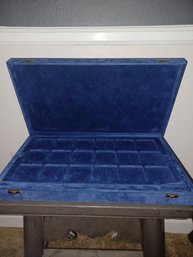 50 Coin Blue Velvet Storage Box W 2 Removable Trays