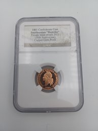 1861 Confederate Cent Smithsonian Restrike 150th Anniversary Copper Gem Proof