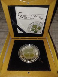 2015 Palau Silver $5 Four Leaf Clover Ounce Of Luck With Wooden Box Proof