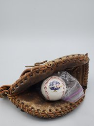 Vintage Baseball Glove & A Rockies And Yankees Ball