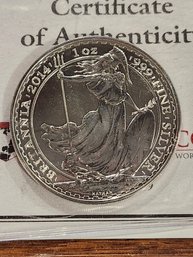 2014 Britannia 1oz .999 Fine Silver Coin/Elizabeth II 2pds