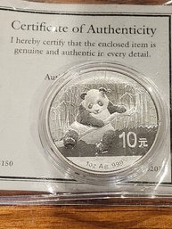 1oz 2014 Chinese Panda  10 Yuan  .999 Silver Coin In Capsule
