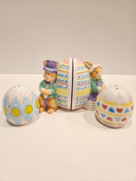 Lot 2 Pair Easter Bunny And Eggs Salt And Pepper Shakers