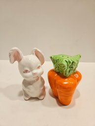 Vintage Bunny And Carrot Salt And Pepper Shakers