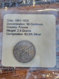 France Sliver 50 Centimes 1901-20 Circulated