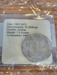 Austria Silver 10 Shillings 1957-73 Circulated