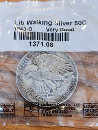 1943-D Liberty Walking Silver Half Dollar Coin 50c