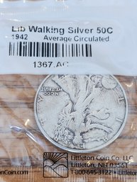 1942 Liberty Walking Silver 50C Coin-average Circulation