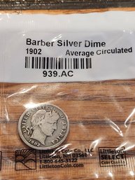1902 Barber Silver Dime-Average Circulated