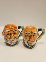 Vtg Men's Heads With Handles Salt And Pepper Shakers