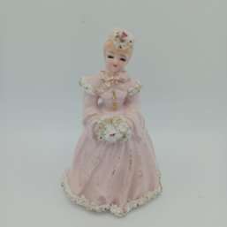 Lefton China Pink Victorian Dress Lady Figurine