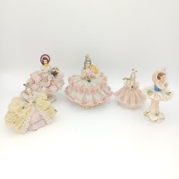 Dresden Lace Victorian Figurines X5 Germany