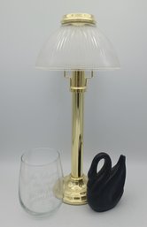 Partylite Candle Holder Tea Light, Ceramic Swan,glass