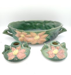 Roseville Bowl 455,10' & Candle Holders 58,2'x2