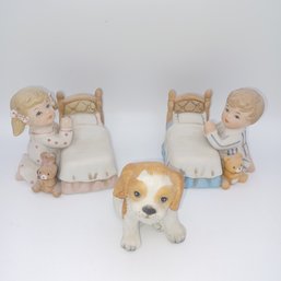 Homco Boy Girl Dog Figurines X 3