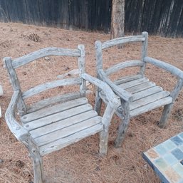2 Solid Natural Forest Wood Chairs