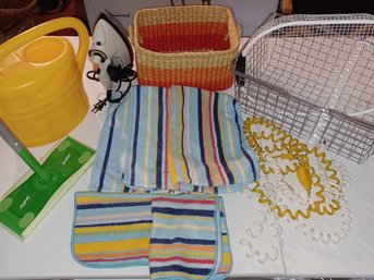 Towels,swiffer,iron,baskets Lot
