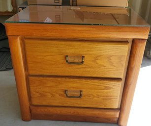 2 Drawer Night Stand With Glass Top
