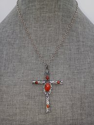 Fire Coral Colored Cross Necklace